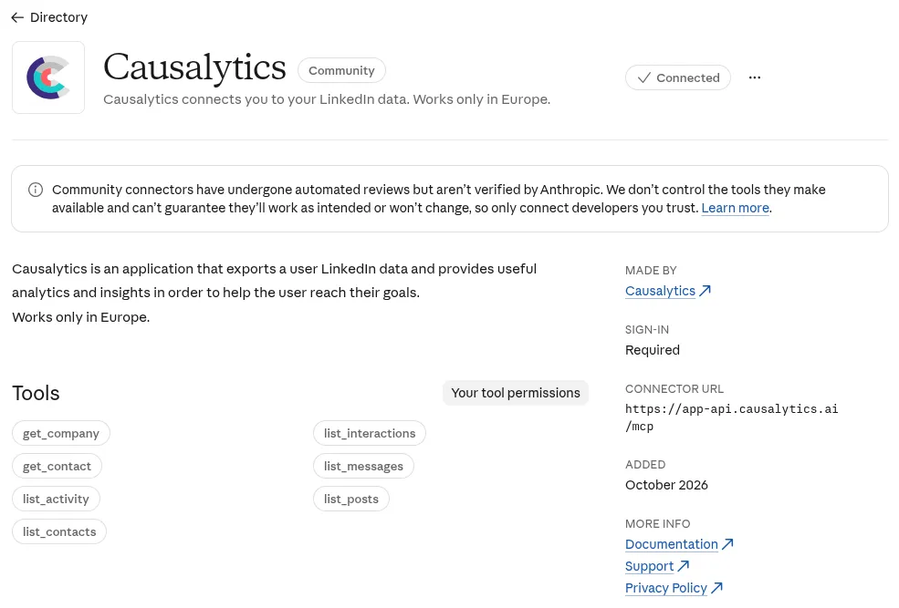 The Causalytics listing in the Claude directory